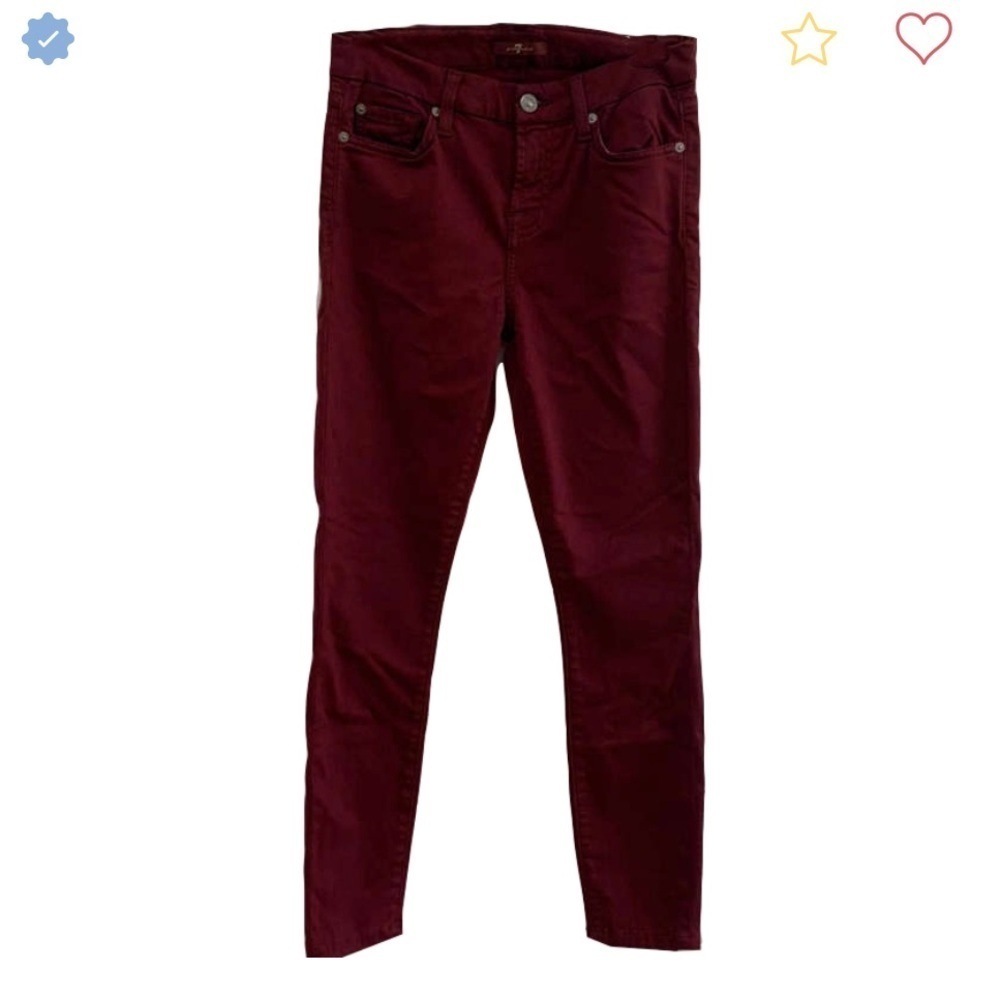 7 For All Mankind Tummyless Hi Rise Burgundy Corduroy Slim Pants Size 12